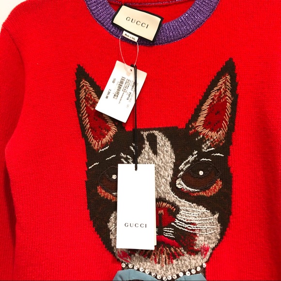GUCCI Embellished Rhinestone Crewneck Cat Sweater - Picture 4 of 7